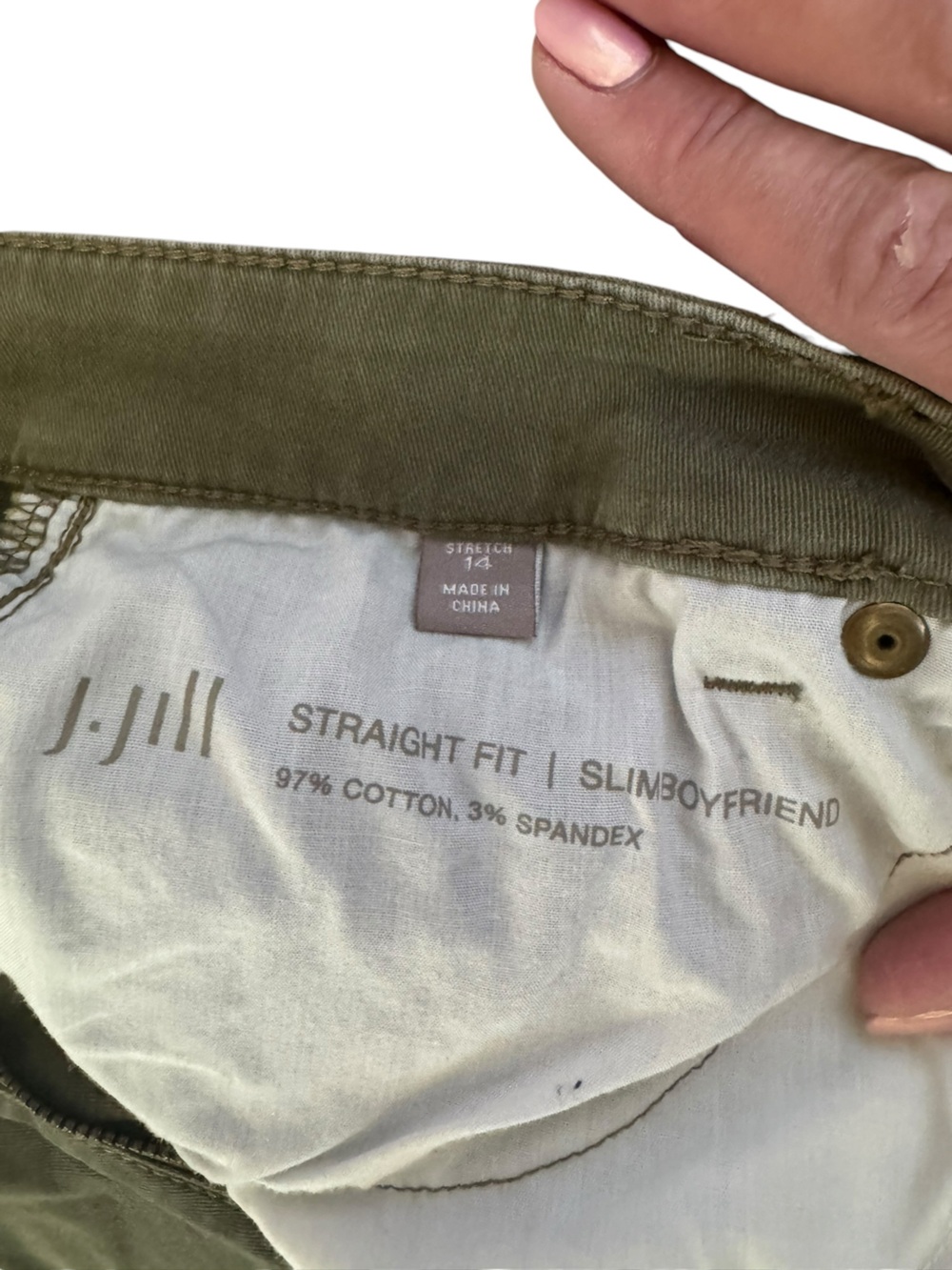 J.Jill Olive Green Slim Boyfriend Straight Fit Ankle Pants Size 14 Stretch - Picture 3 of 7
